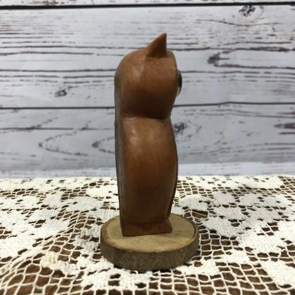 Vintage Hand Carved Owl Set Solid Wood Sculpture - Picture 4 of 8